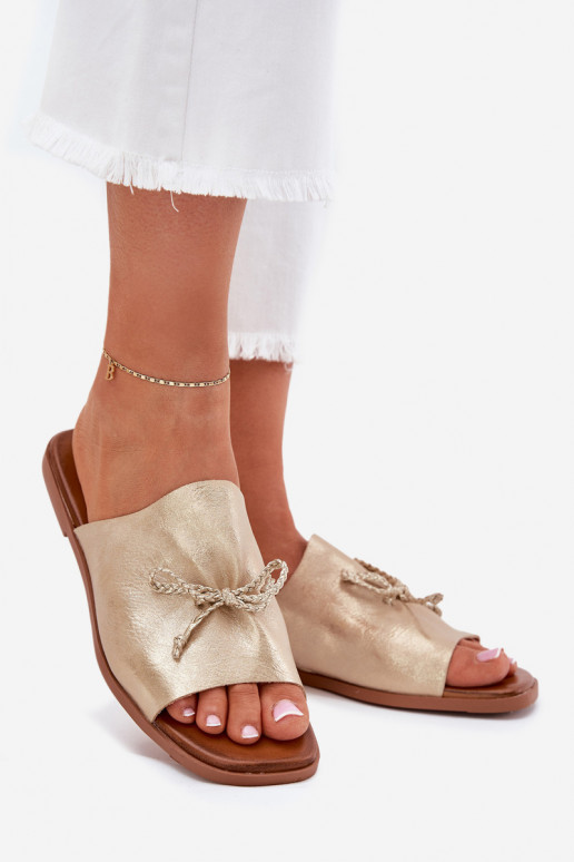 Moteriškos šlepetės su plačiais kulniukais  aukso spalvos Norela