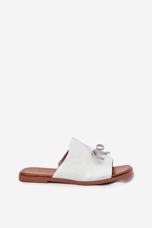 Moteriškos šlepetės su plačiais kulniukais  sidabro spalvos Norela