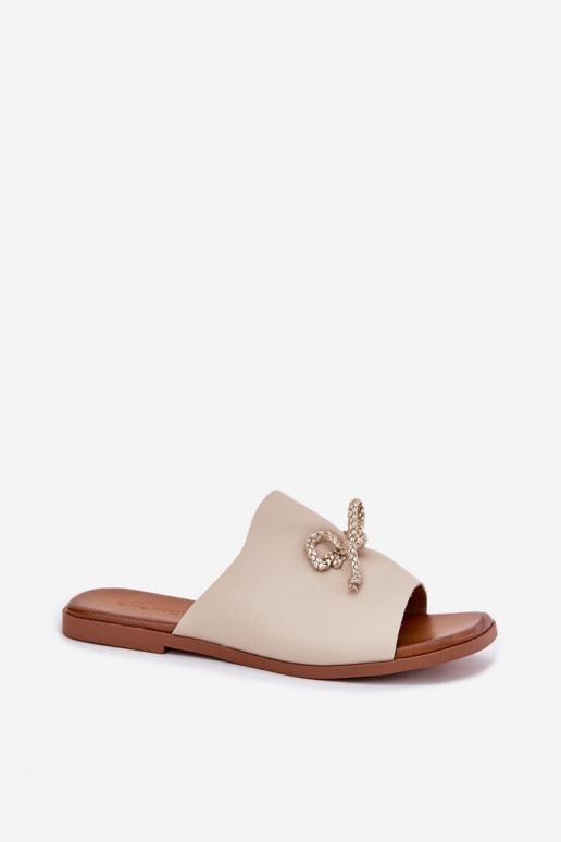 Moteriškos šlepetės su plačiais kulniukais  smėlio spalvos Norela