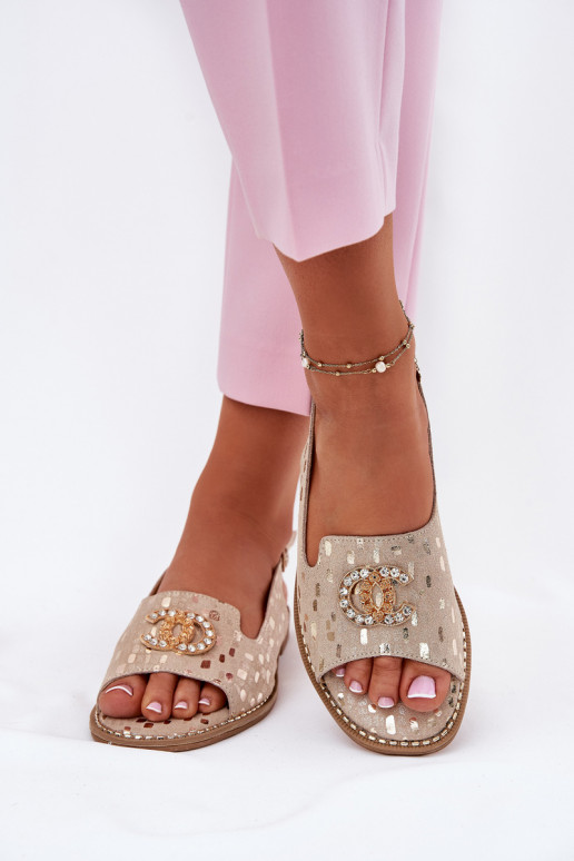 Moteriškos basutės su ornamentais su plačiais kulniukais S.Barski KV51-096 aukso spalvos