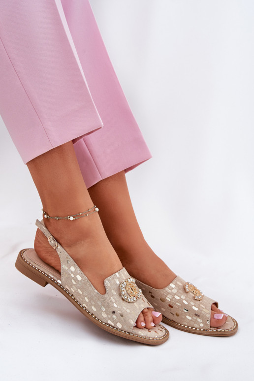 Moteriškos basutės su ornamentais su plačiais kulniukais S.Barski KV51-096 aukso spalvos