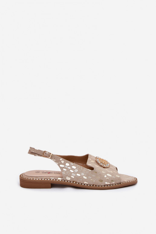 Moteriškos basutės su ornamentais su plačiais kulniukais S.Barski KV51-096 aukso spalvos