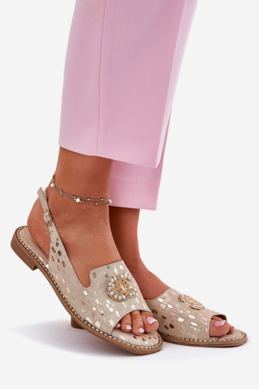 Moteriškos basutės su ornamentais su plačiais kulniukais S.Barski KV51-096 aukso spalvos