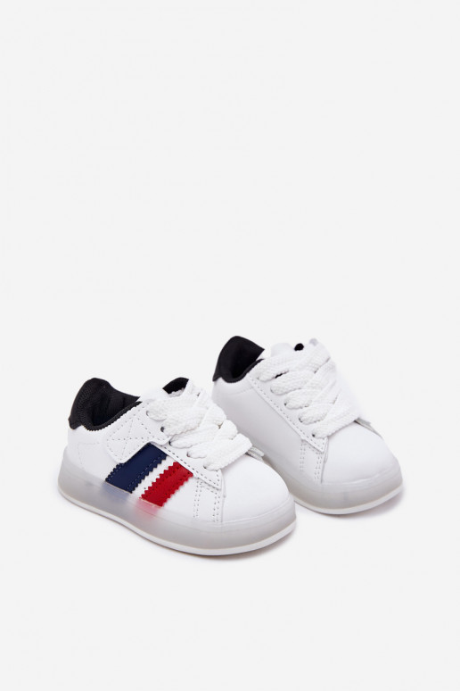Vaikiški sportiniai bateliai "Sneakers" modelio su žėrinčiu padu, baltos-juodos spalvos "Arielle"