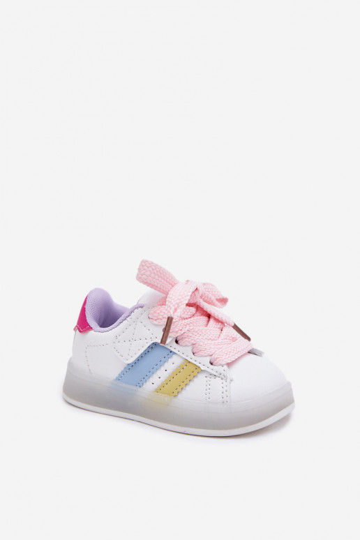 Vaikiški sportiniai bateliai "Sneakers" modelio su žėrinčiu padu, baltos-rožinės spalvos "Arielle"