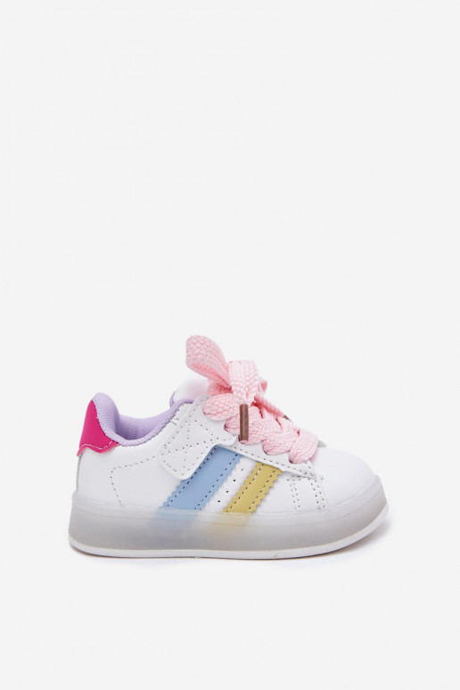 Vaikiški sportiniai bateliai "Sneakers" modelio su žėrinčiu padu, baltos-rožinės spalvos "Arielle"