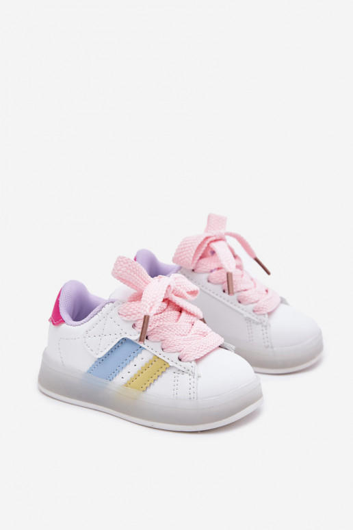Vaikiški sportiniai bateliai "Sneakers" modelio su žėrinčiu padu, baltos-rožinės spalvos "Arielle"