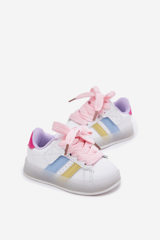 Vaikiški sportiniai bateliai "Sneakers" modelio su žėrinčiu padu, baltos-rožinės spalvos "Arielle"