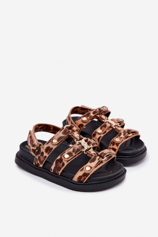 Vaikiški aukso spalvos sandalai su leopardo rašto detalėmis Lunessa
