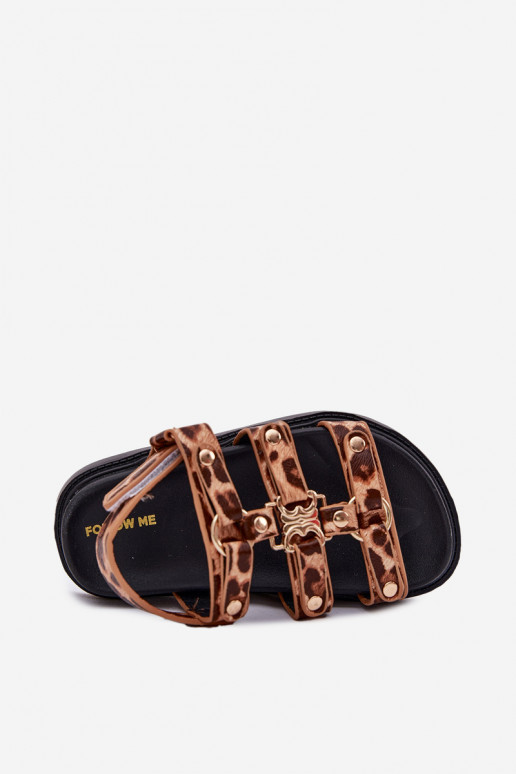 Vaikiški aukso spalvos sandalai su leopardo rašto detalėmis Lunessa