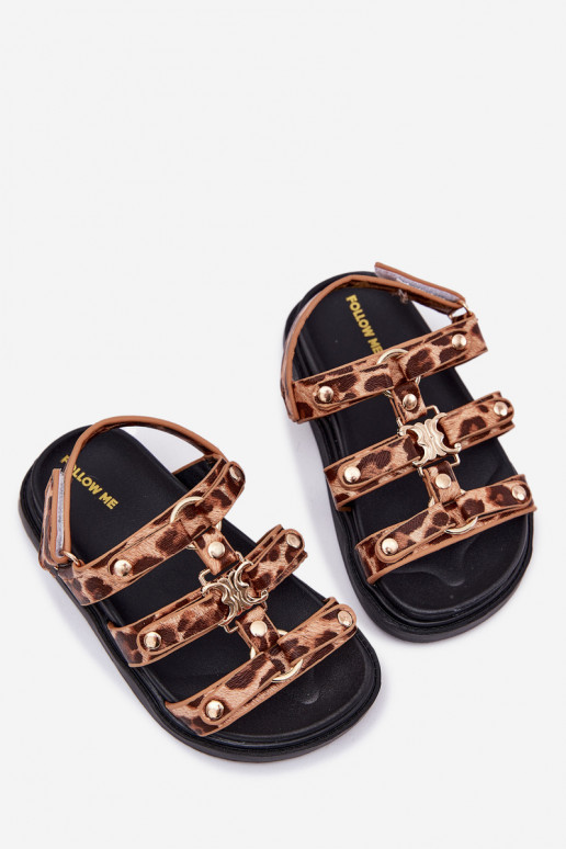 Vaikiški aukso spalvos sandalai su leopardo rašto detalėmis Lunessa