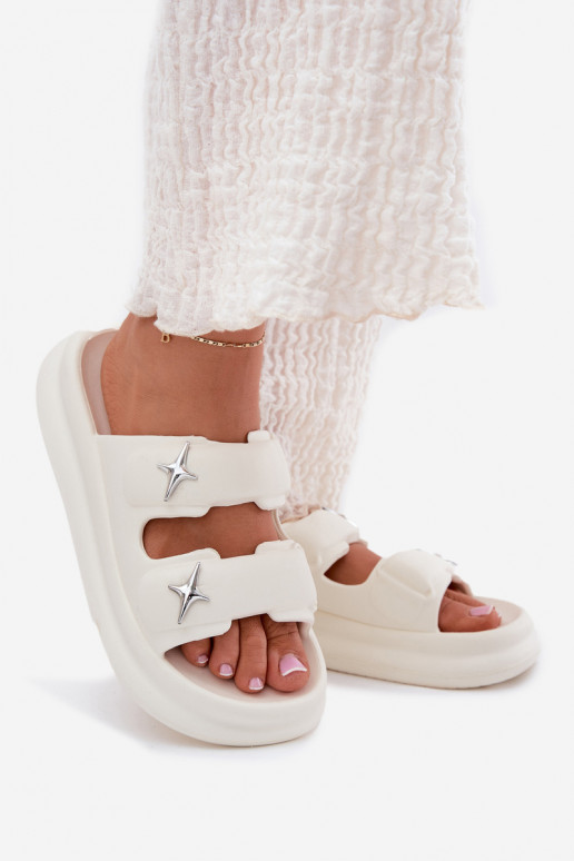  Moteriškos šlepetės su platforma dramblio kaulo spalvos Falowena