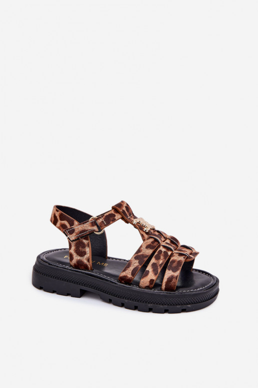Vaikiški sandalai su puošniomis detalėmis ir leopardo kailio raštais