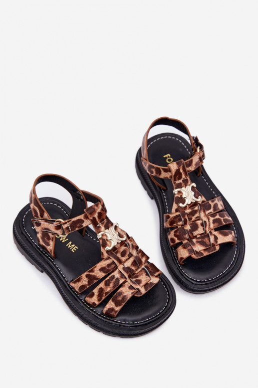 Vaikiški sandalai su puošniomis detalėmis ir leopardo kailio raštais