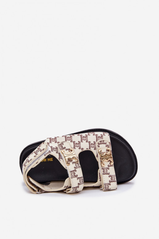 Vaikiškos basutės su lipniais užsegimais Ze aukso spalvosmi Detalami smėlio spalvos Cavina Vaikiškos basutės su lipniais užsegimais Ze aukso spalvosmi Detalami smėlio spalvos Cavina