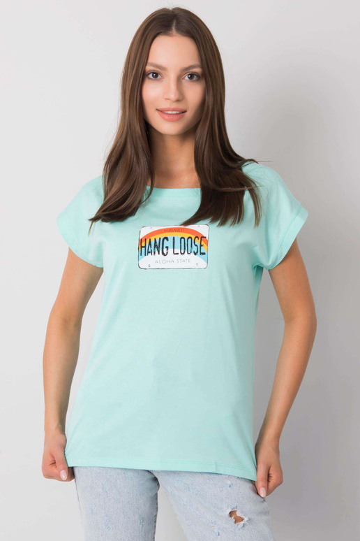 Mėtų spalvos marškinėliai su Aloha raštu