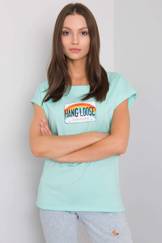Mėtų spalvos marškinėliai su Aloha raštu
