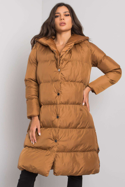 Ruda dygsniuota striukė su gobtuvu...