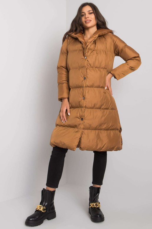 Ruda dygsniuota striukė su gobtuvu...