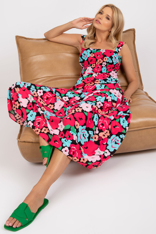 Juoda ir rožinė midi suknelė su gėlių...