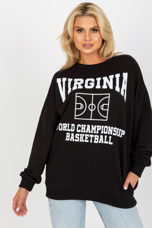 Juodas laisvas megztinis su raštu ir...