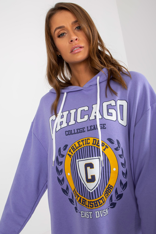 Hellvioletter langer Hoodie mit Aufdruck