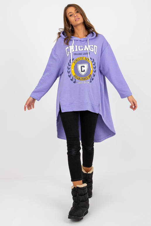 Hellvioletter langer Hoodie mit Aufdruck