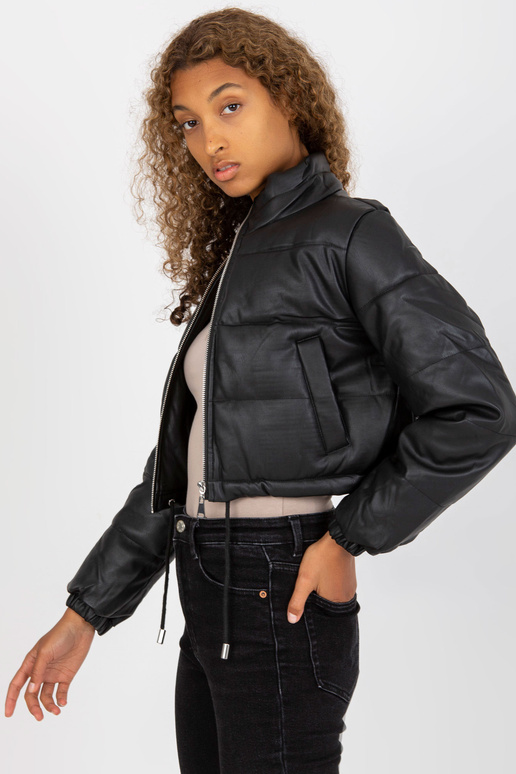 Juoda Eco odinė trumpa žieminė striukė