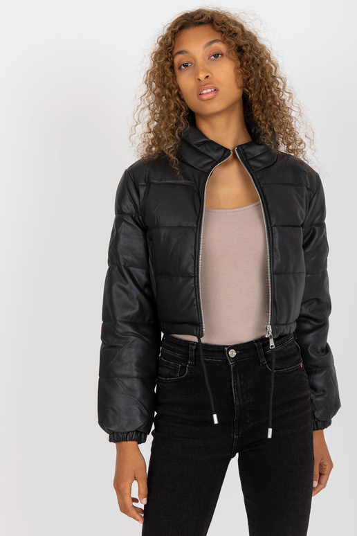 Juoda Eco odinė trumpa žieminė striukė