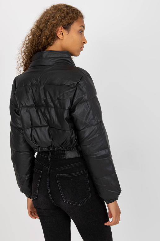 Juoda Eco odinė trumpa žieminė striukė