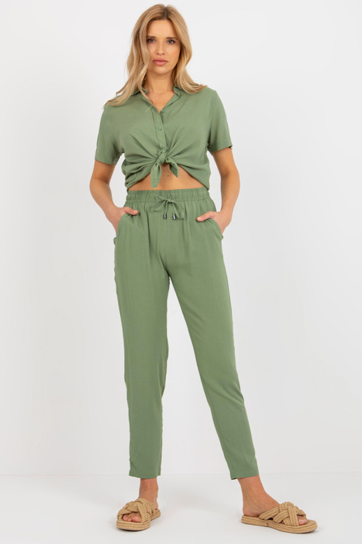 Khaki spalvos viskozės audinio kelnės...