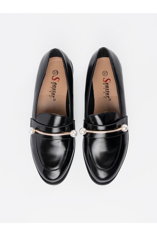 Juodos spalvos  mokasinai su perliukais