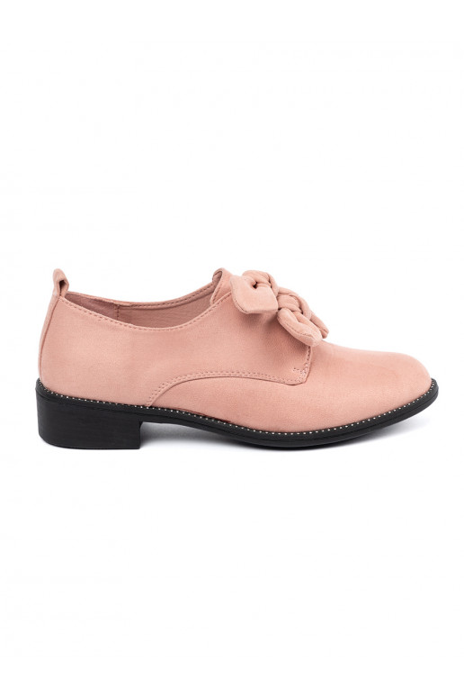 Šviesaus rausvo atspalvio iš zomšos pusbačiai z ozdobną kokardką