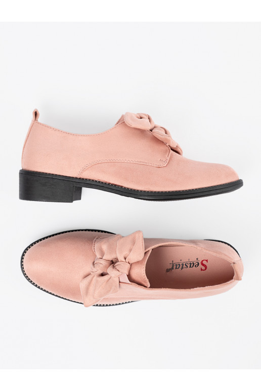 Šviesaus rausvo atspalvio iš zomšos pusbačiai z ozdobną kokardką