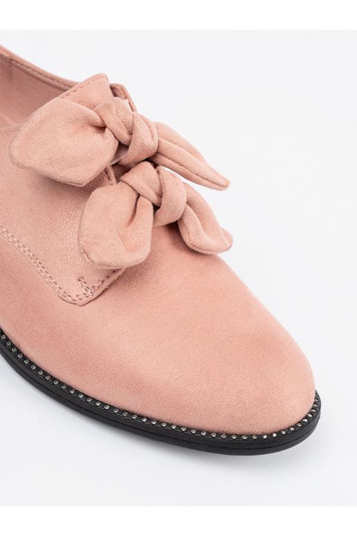 Šviesaus rausvo atspalvio iš zomšos pusbačiai z ozdobną kokardką