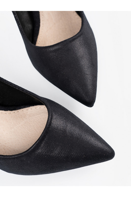 Juodos spalvos iš zomšos aukštakulniai su plonu kulniuku