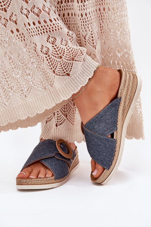 Moteriškos šlepetės  dekoruoti su sagtimis Inblu RV000012 mėlynos spalvos