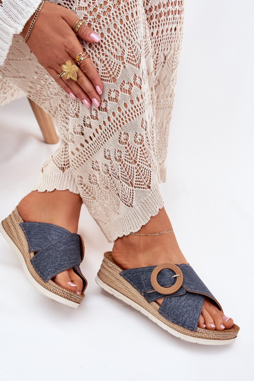 Moteriškos šlepetės  dekoruoti su sagtimis Inblu RV000012 mėlynos spalvos