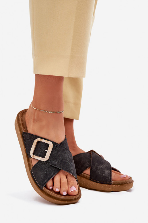 Moteriškos šlepetės su sagtimis Inblu ED000025 Juodos spalvos