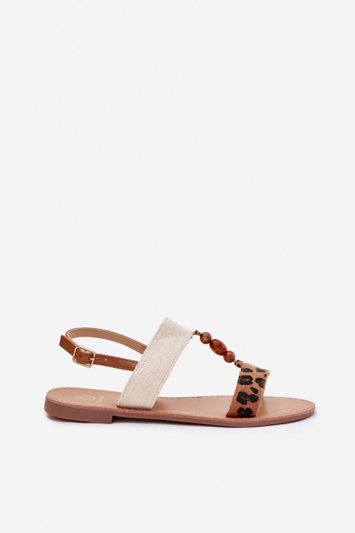 Lygiapadės basutės moterims su karoliukais su leopardo kailio raštais rudos spalvos Virona