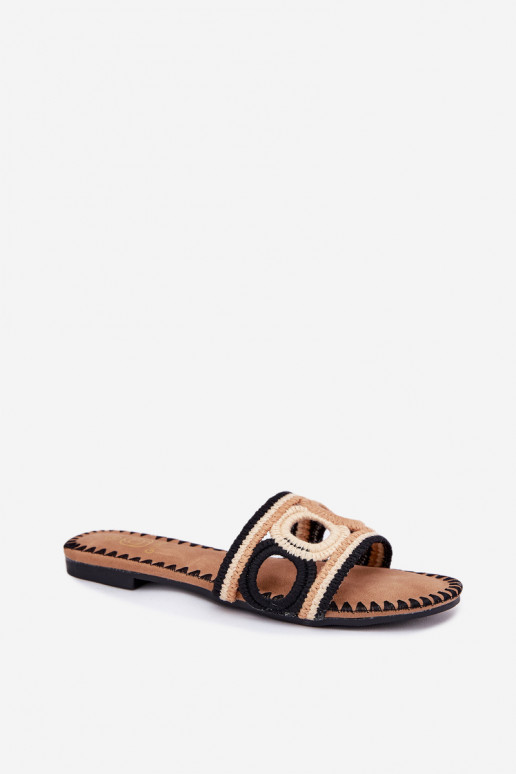 Szydełkowe Moteriškos šlepetės su plačiais kulniukais Juodos spalvos Nirina