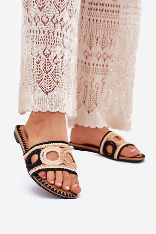 Szydełkowe Moteriškos šlepetės su plačiais kulniukais Juodos spalvos Nirina