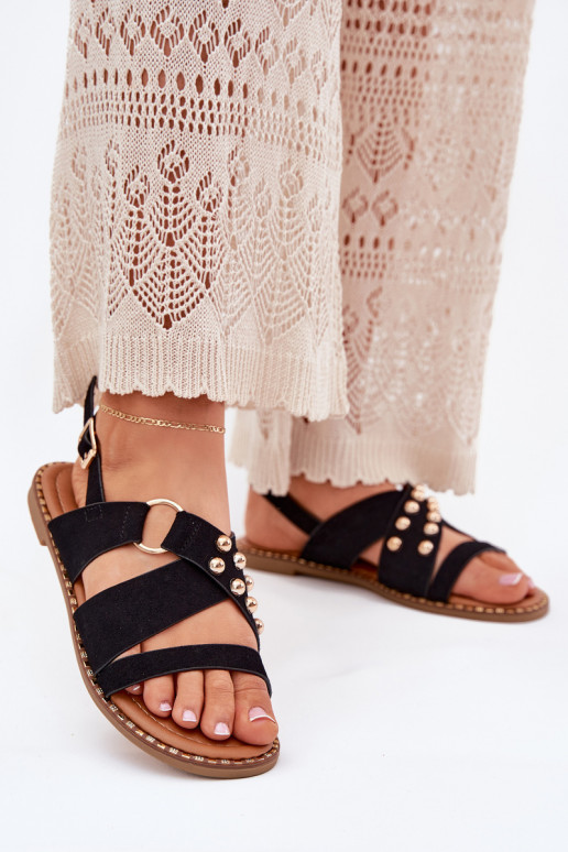 Moteriškos basutės su plačiais kulniukais Ze aukso spalvosmi  Juodos spalvos Zanira