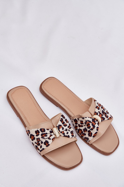 Moteriškos šlepetės su plačiais kulniukais su kaspinais smėlio spalvos Avenza