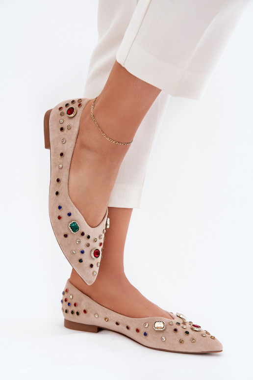 Balerinos  Dekoruotos Kryształkami smėlio spalvos Valena