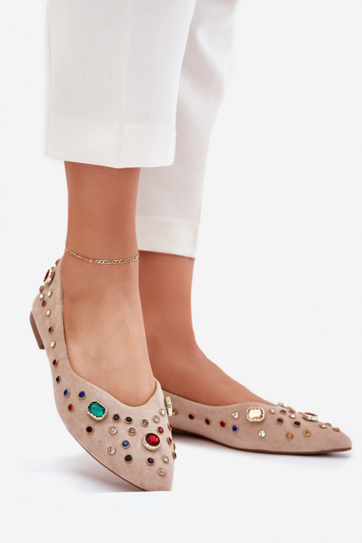 Balerinos  Dekoruotos Kryształkami smėlio spalvos Valena