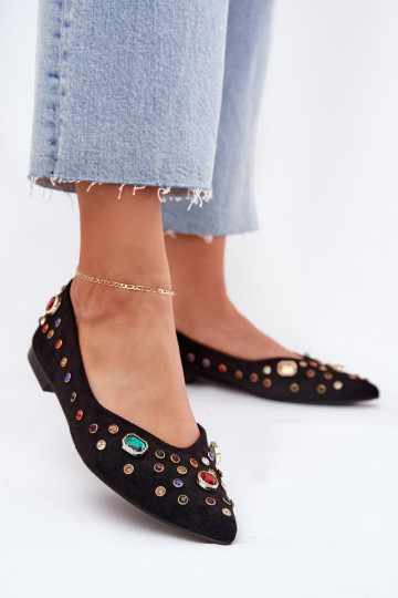 Balerinos  Dekoruotos Kryształkami Juodos spalvos Valena