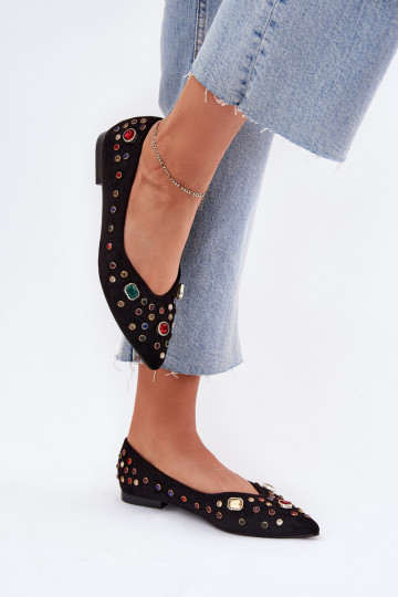 Balerinos  Dekoruotos Kryształkami Juodos spalvos Valena 2