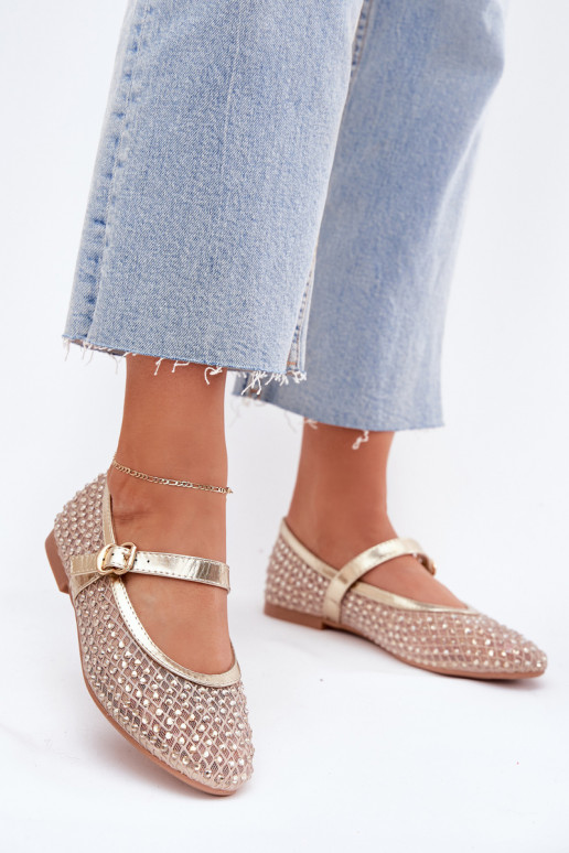 Dekoruotos Balerinos  su dirželiais I su sagtimis aukso spalvos Avirae