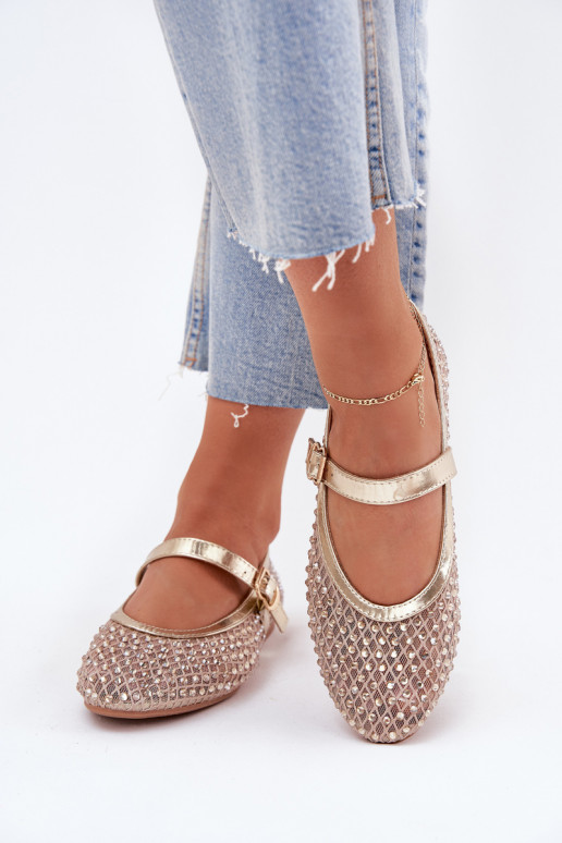 Dekoruotos Balerinos  su dirželiais I su sagtimis aukso spalvos Avirae